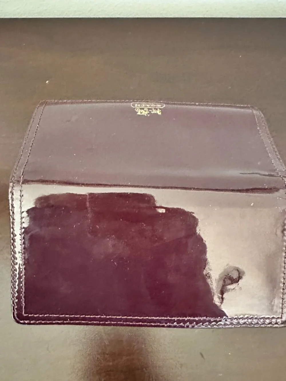 Coach Madison Burgundy Patent Leather Trifold Wallet With Check Book